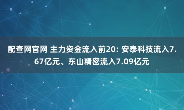 配查网官网 主力资金流入前20: 安泰科技流入7.67亿元、东山精密流入7.09亿元